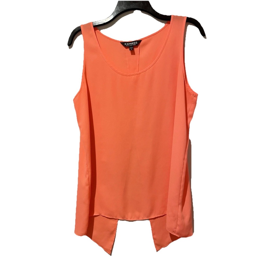 Y2K EXPRESS Top Split Back Tank Size Large Orange Sleeveless Blouse Shirt Retro